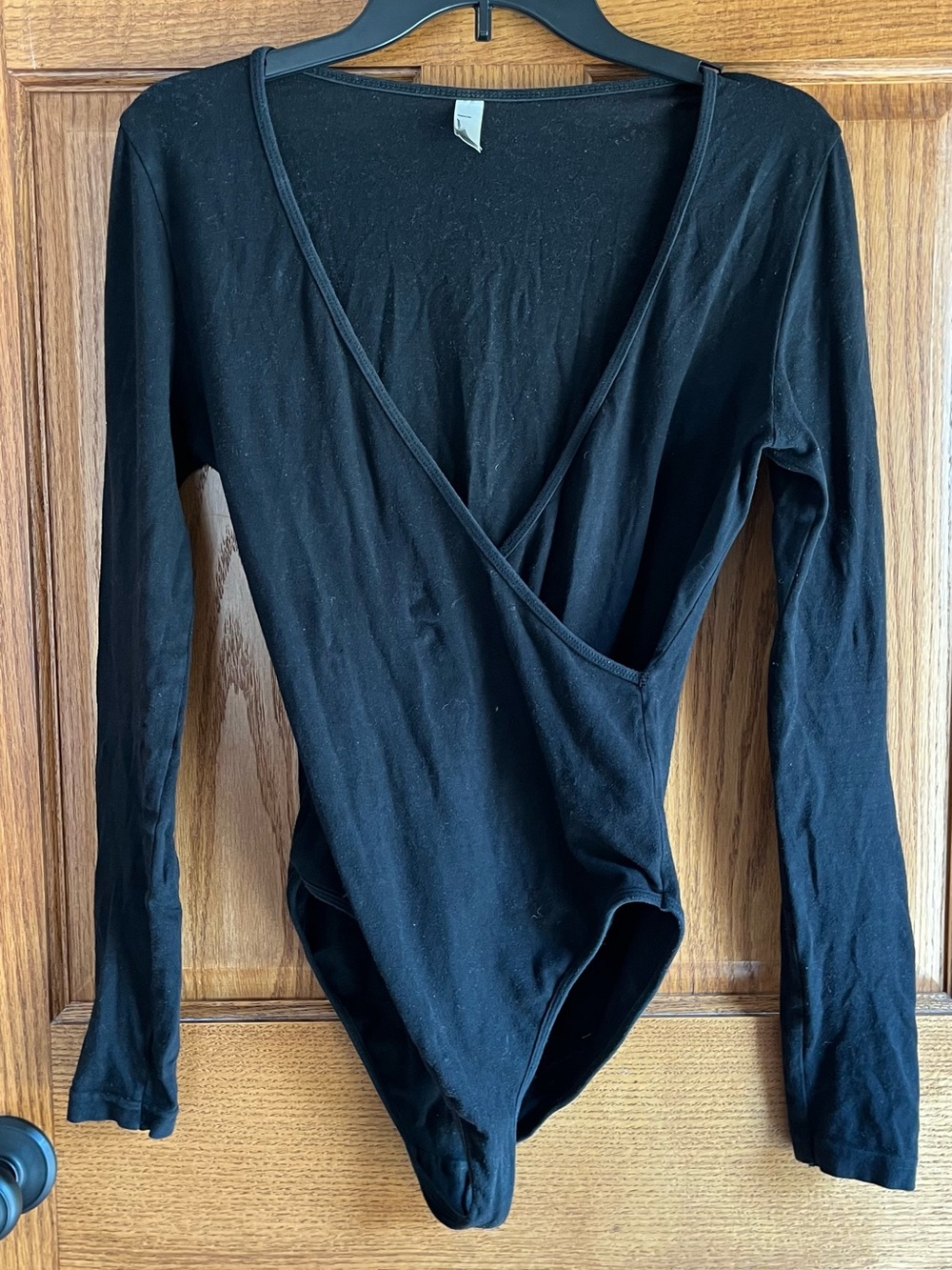 Black Long-Sleeve Wrap-Front Bodysuit American Apparel M